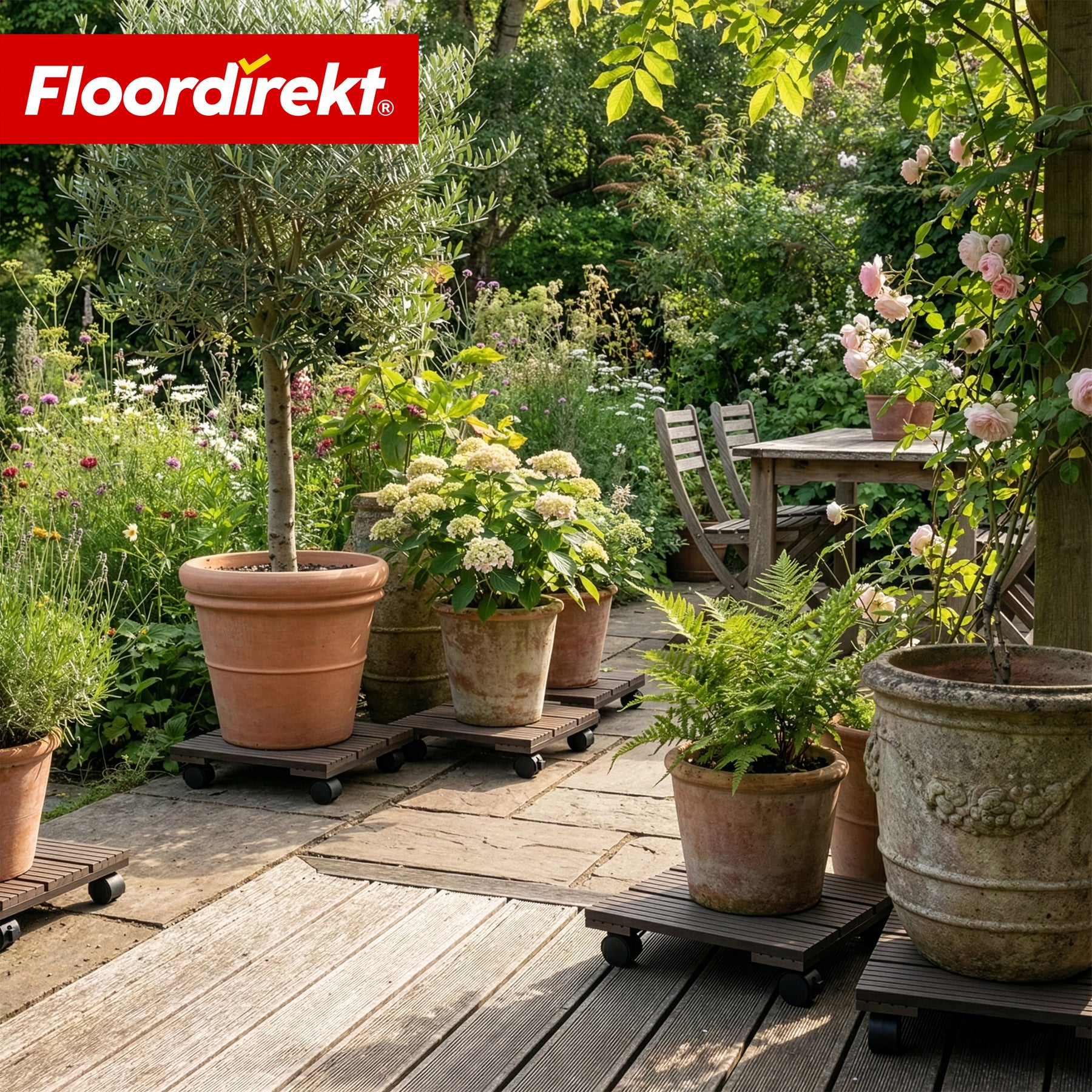 Wózek na rośliny WPC | Marquis | Podstawka na kółkach 30 x 30 cm | Kółka skrętne 360° z hamulcem | Udźwig do 80 kg