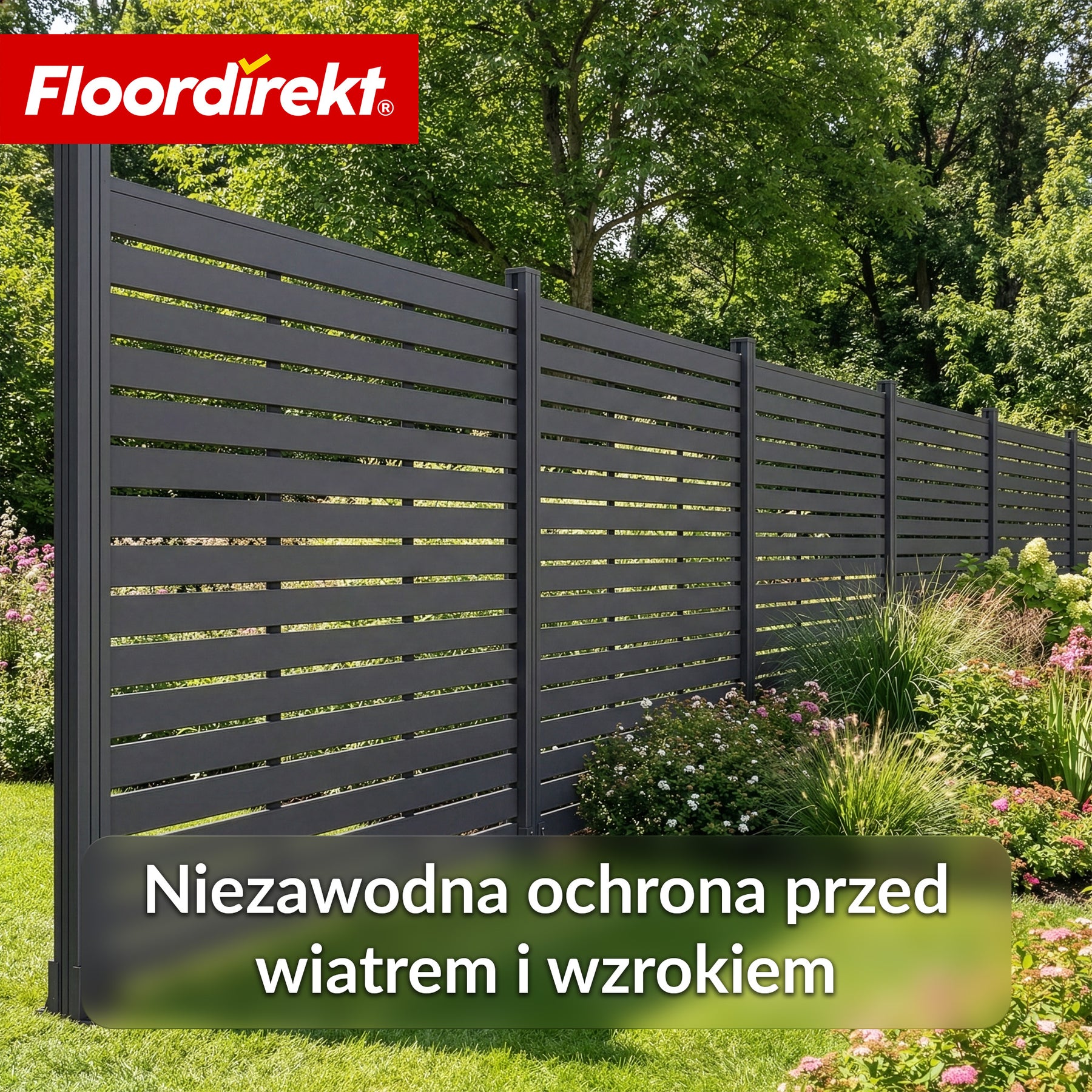 Ogrodzenie WPC | Milos | 180 x 180 cm w kolorze antracytowym ze słupkami aluminiowymi