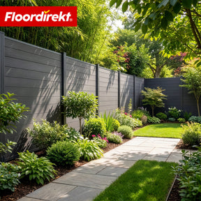 Ogrodzenie WPC | Ponza | 180 x 180 cm | Nowoczesna osłona prywatności i wiatru w kolorze czarnym z aluminiowymi słupkami