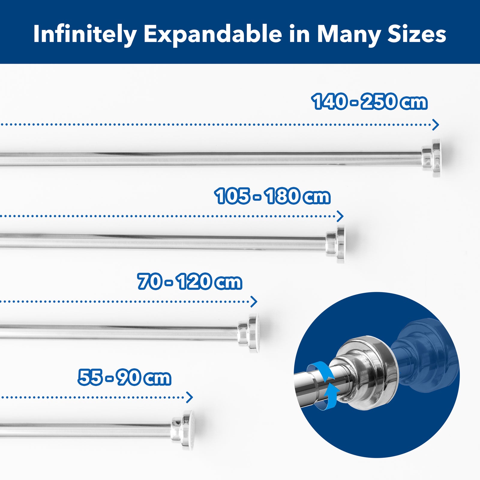 Teleskopowy drążek do zasłon prysznicowych | Płynna regulacja | Uniwersalne zastosowanie